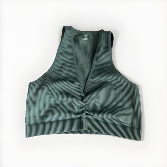 aerie Tops - Aerie women's Green V Neck Ribbed Cropped Tank bralett size XL Real Good